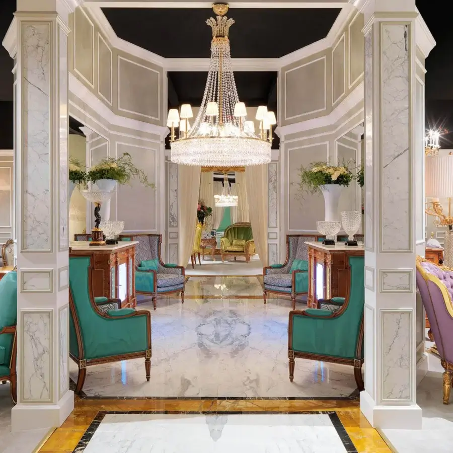 Superior Zanaboni Dorotea lounge chair with teal fabric upholstery and glossy gilded wood construction