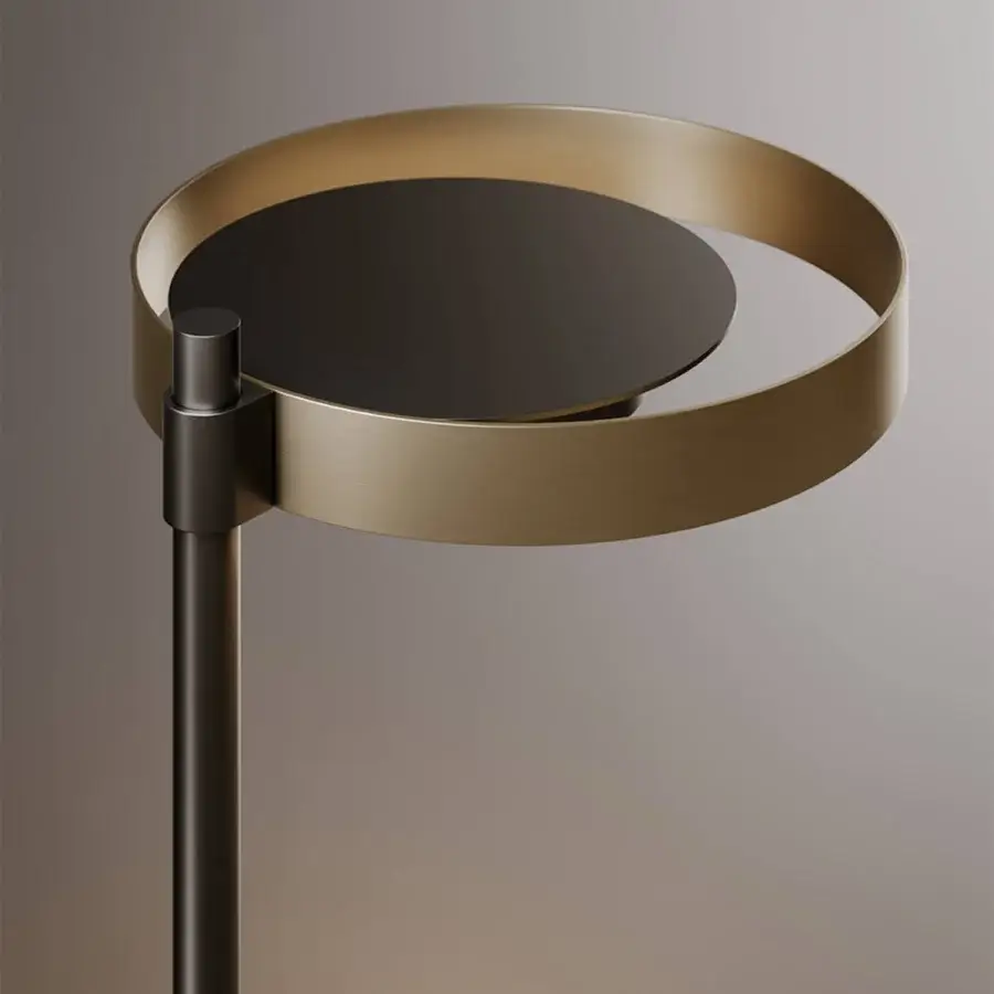 Superior VENICEM Circle Floor Lamp crafted with burnished brass and matte black nickel with diffused light