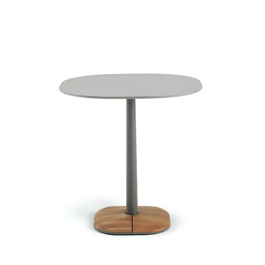 Superior Ethimo Enjoy Bistrot table with light gray tabletop and natural teak base crafted in Italy