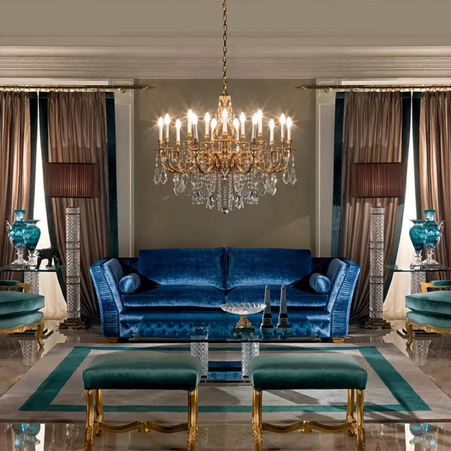 Superior Zanaboni Luigi XV lounge chair in teal upholstery with gilded solid wood frame and handcrafted details