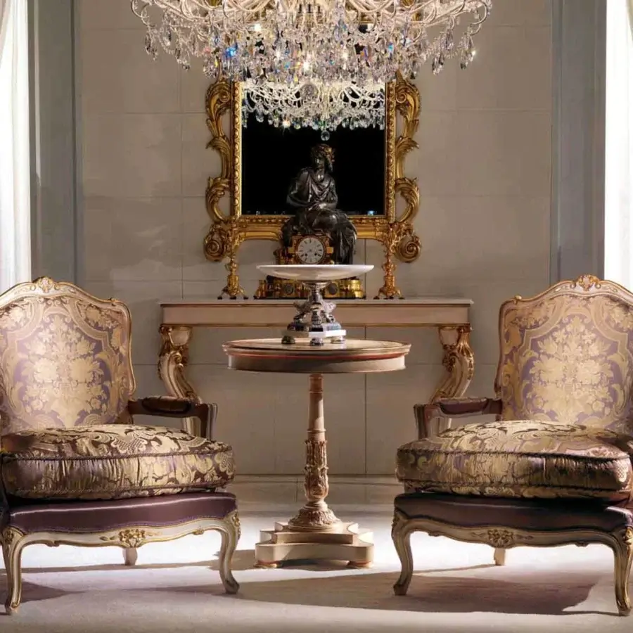 Distinguished Zanaboni Luigi XV lounge chair with lavish floral textile and glossy golden finish crafted from solid wood