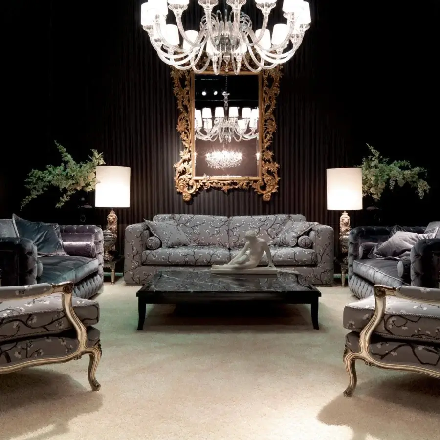 Timeless Zanaboni Luigi XV lounge chair with muted gray textile upholstery and hand-finished carved solid wood construction