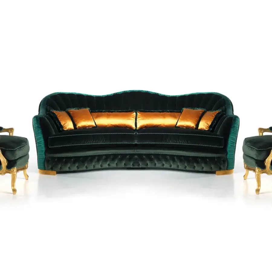 Superior Zanaboni Luigi XV lounge chair with deep teal textile upholstery and hand-applied gilded solid wood frame