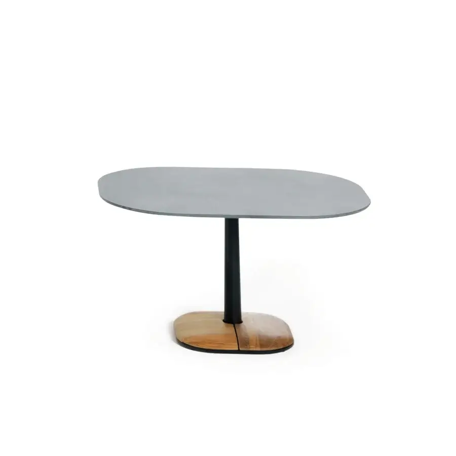 Distinguished Ethimo Enjoy lounge table with dark charcoal ceramic tabletop and beautifully grained natural teak base