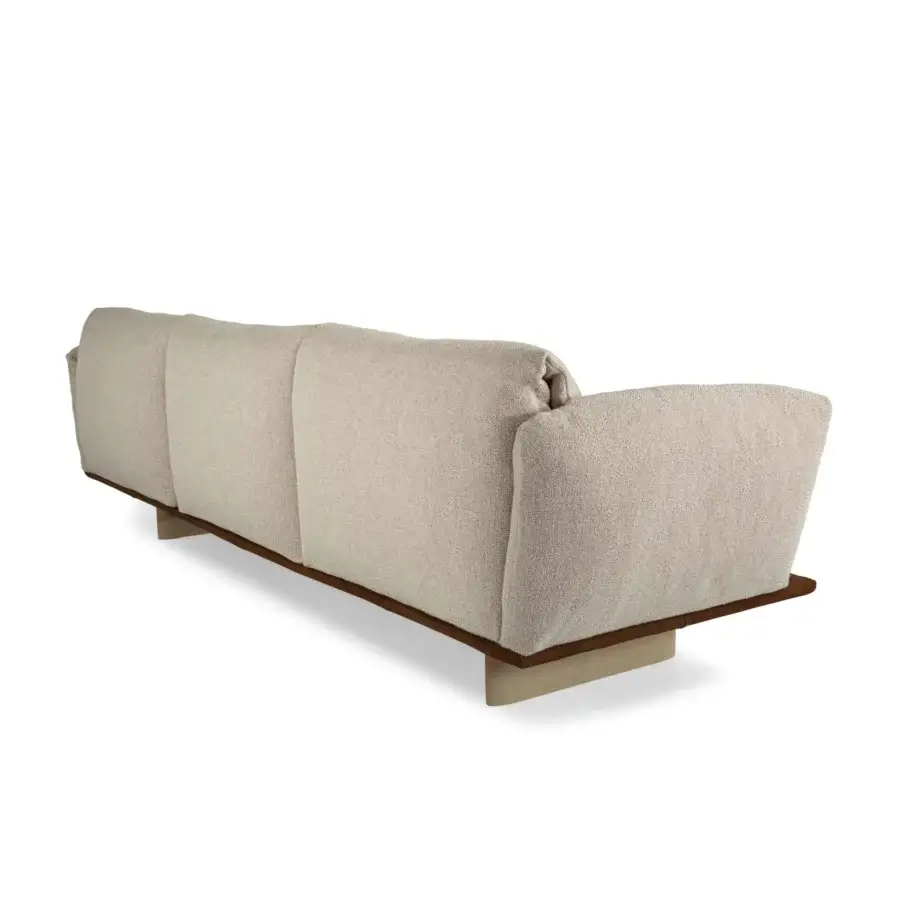 Distinguished Borzalino Connor sofa with textured neutral beige textile upholstery and leather-covered solid wood base