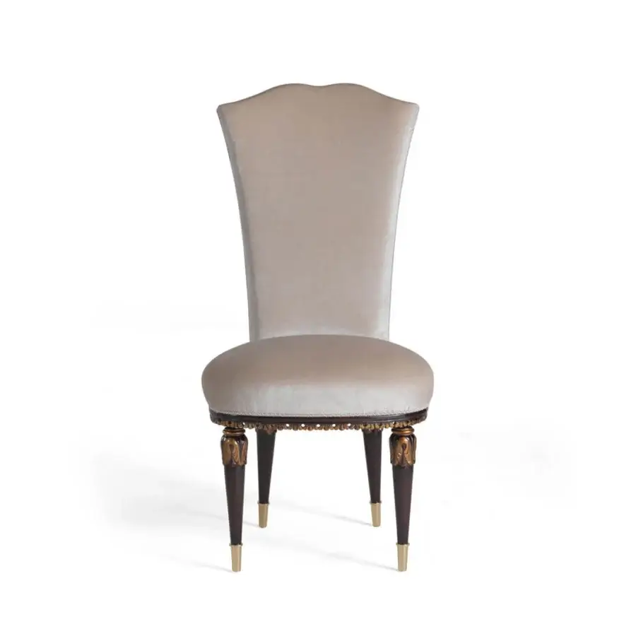 Lavish Zanaboni S/4600 chair with solid wood frame and light beige textile upholstery with gold leaf carvings