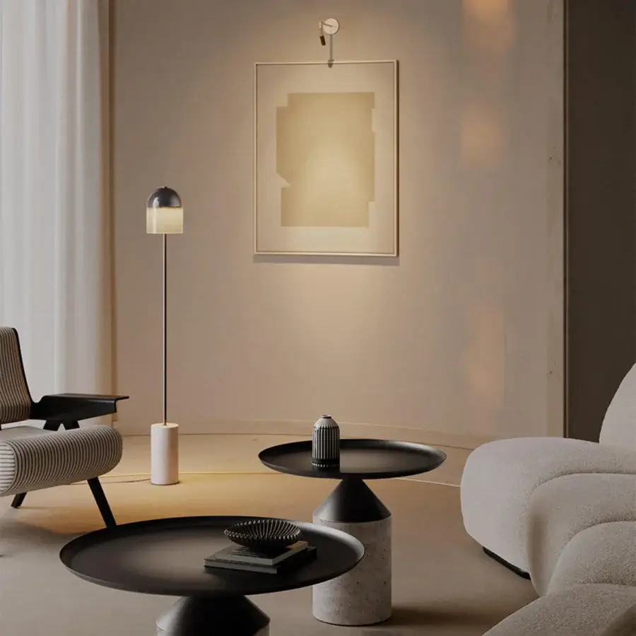 Superior VENICEM Doma floor lamp with matte black shade and light-toned base crafted in Murano glass and metal