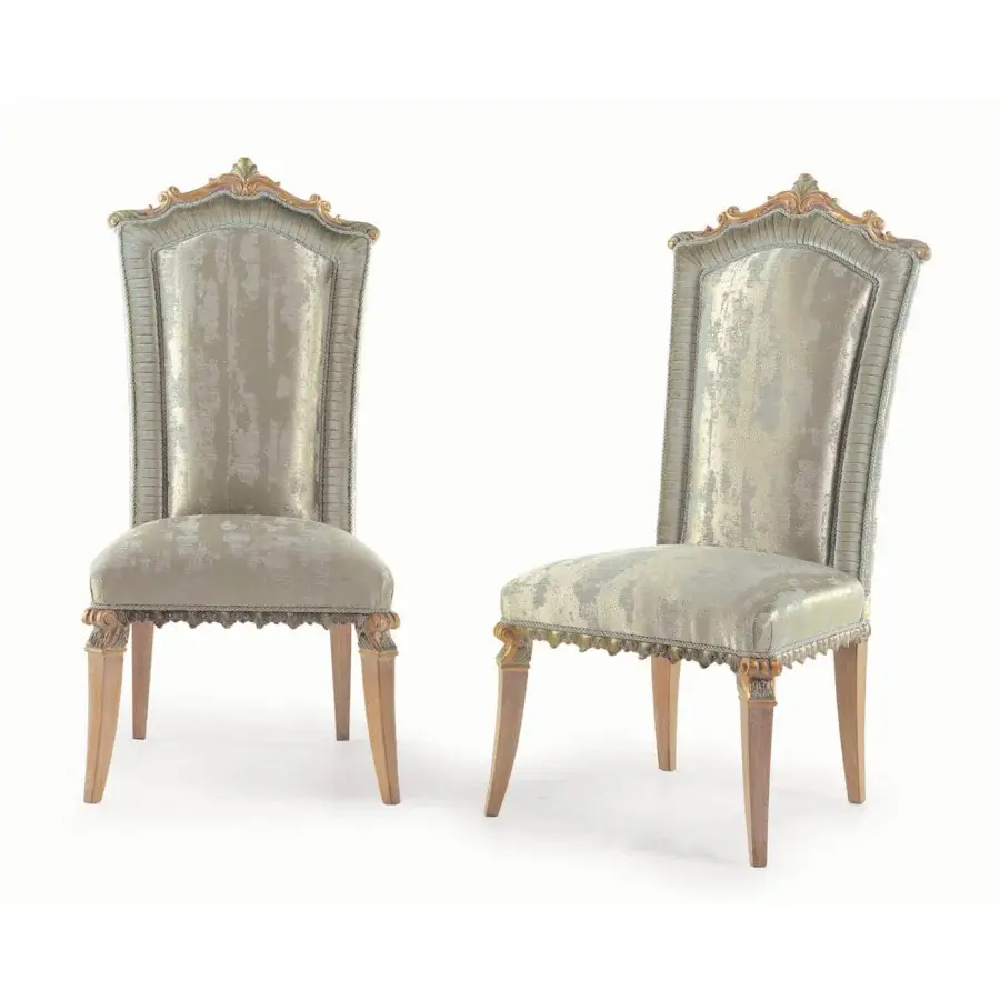 Elegant Zanaboni S/4200 chair in pale green textile with light-toned wood and gilded metallic details