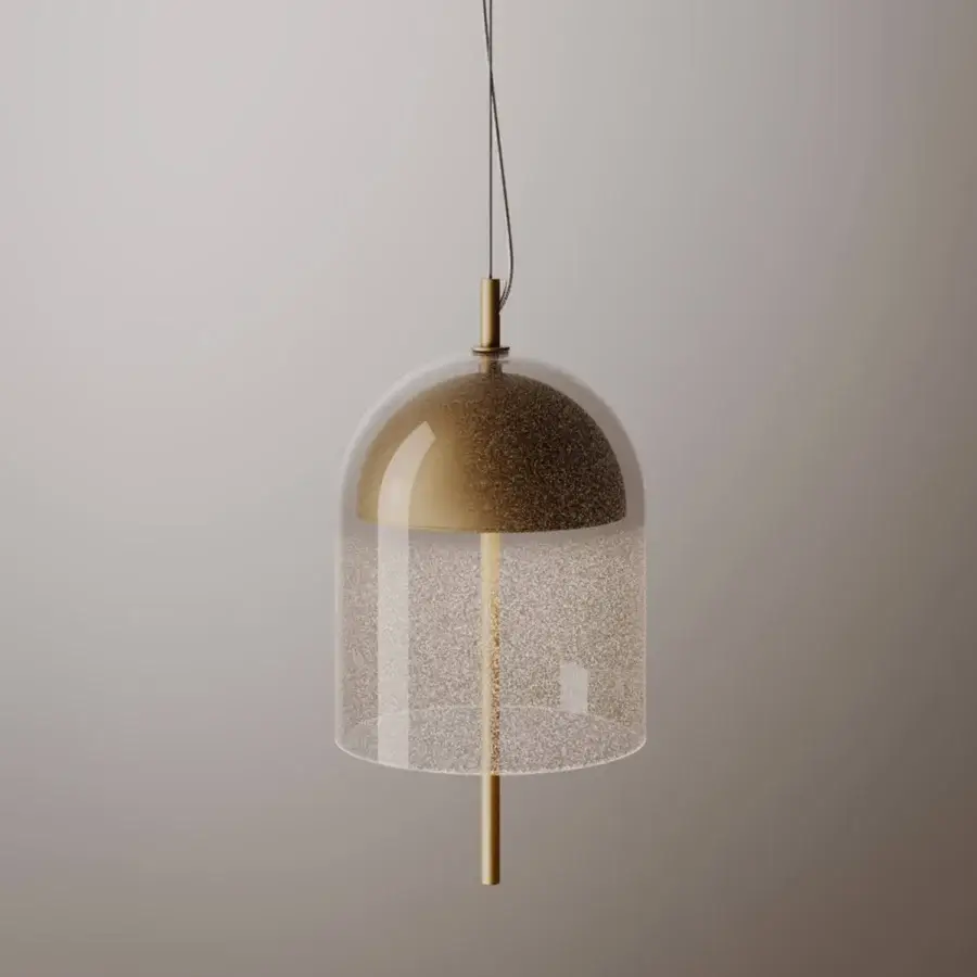 Distinguished VENICEM Doma suspension lamp with transparent Murano glass and polished metal in a brass-toned finish crafted in Italy