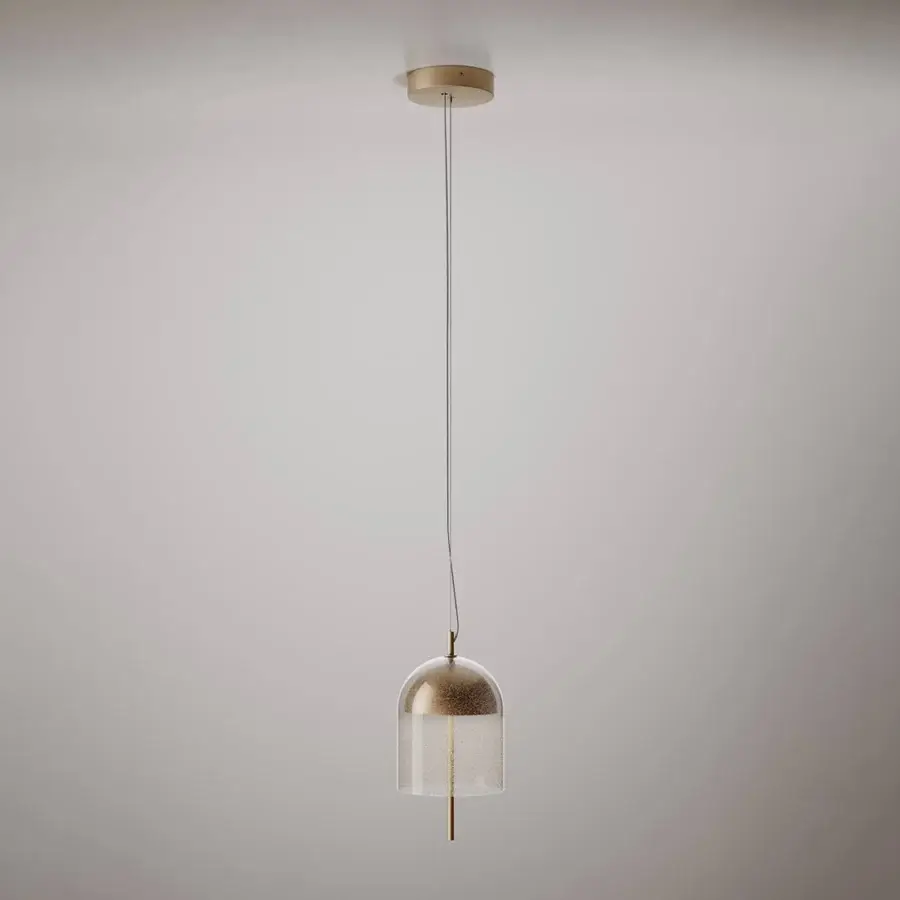 Superior VENICEM Doma suspension lamp crafted in transparent Murano glass with a polished golden metal frame