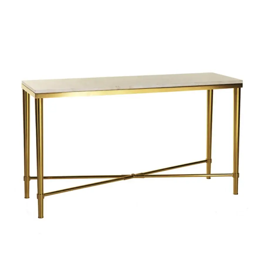 Elegant Zanaboni T108 console with light-colored marble top and golden-toned metal frame in satin finish