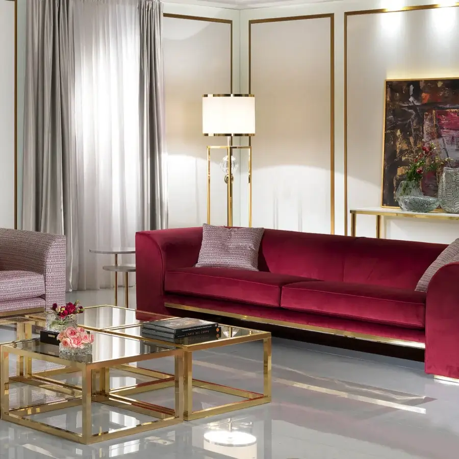 Distinguished Zanaboni T108 console crafted with white marble top and warm gold metallic frame in satin finish