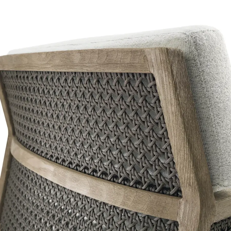 Distinguished Ethimo Grand Life lounge chair with light brown-grey wood and darker grey woven back crafted in Italy