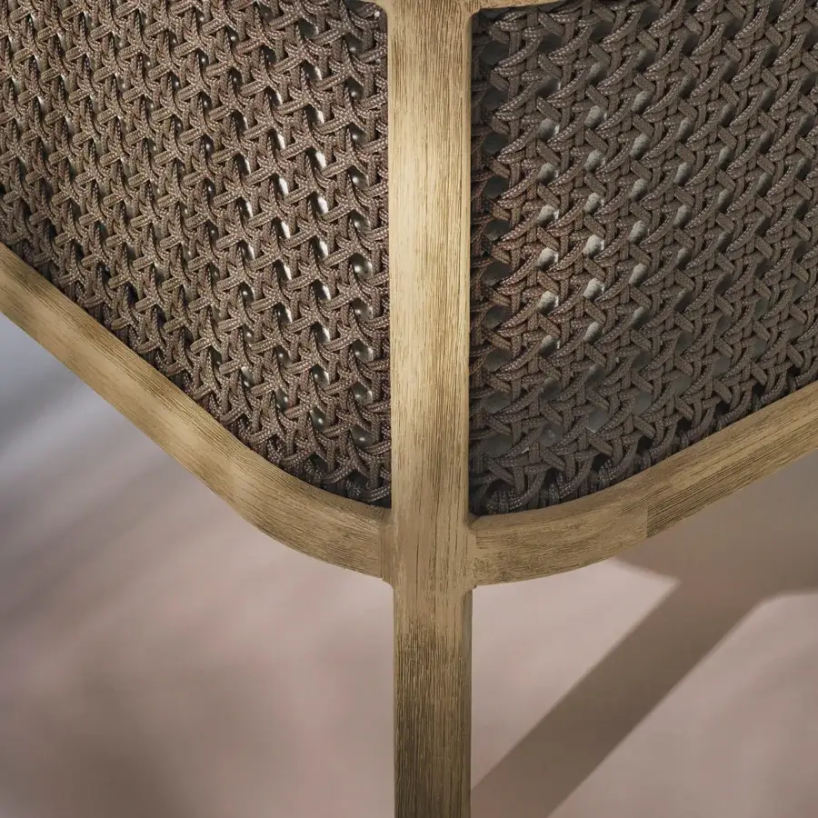 Distinguished Ethimo Grand Life lounge chair with medium-tone brown wood and dark gray woven textile construction
