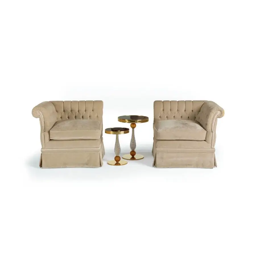 Lavish Zanaboni T130 side table set crafted in tiger’s eye stone with a radiant 24K gold crystal base