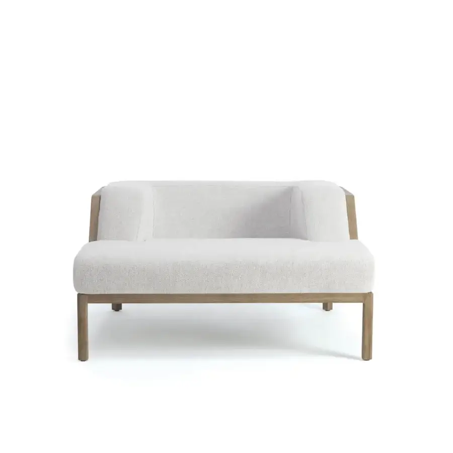 Refined Ethimo Grand Life lounge chair with a warm wooden frame and Vienna straw-inspired weave in a light neutral palette