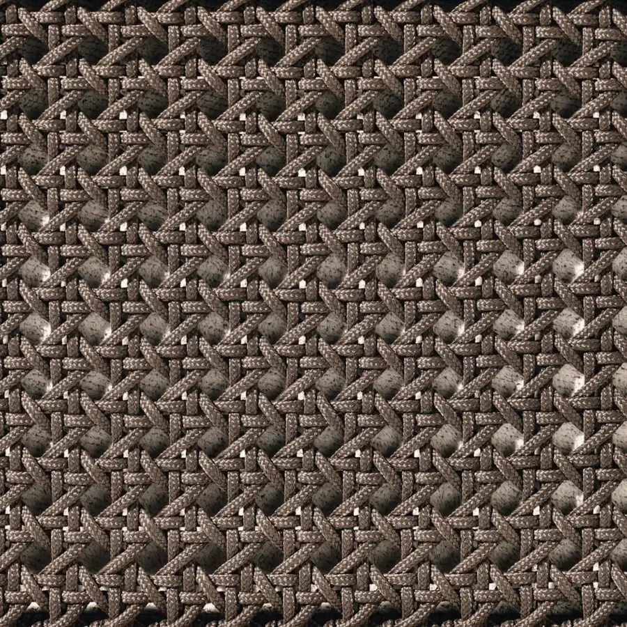 Sophisticated Ethimo Grand Life lounge chair with woven textile inspired by Vienna straw and warm wooden frame