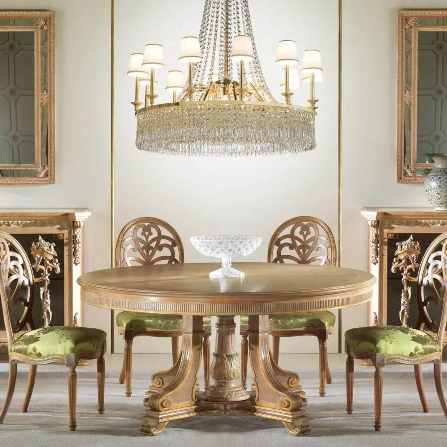 Superior Zanaboni T/1925 table crafted in wood with sculpted foliage and a glossy, golden brown finish