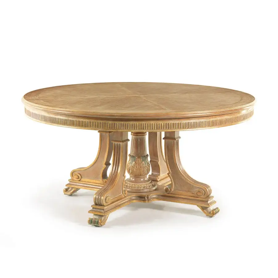 Exquisite Zanaboni T/1925 table crafted in wood with ornate sculpted details and a golden-brown finish