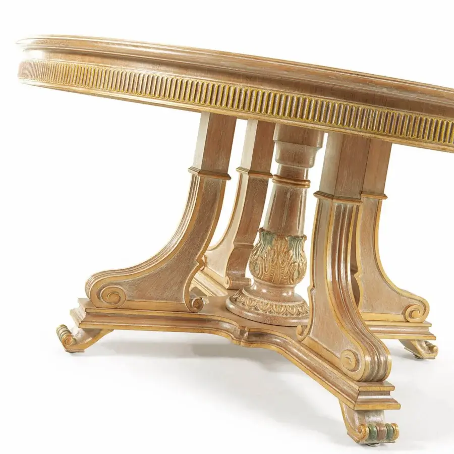 Lavish Zanaboni T/1925 table crafted in wood with delicate gold accents and a warm medium-brown finish