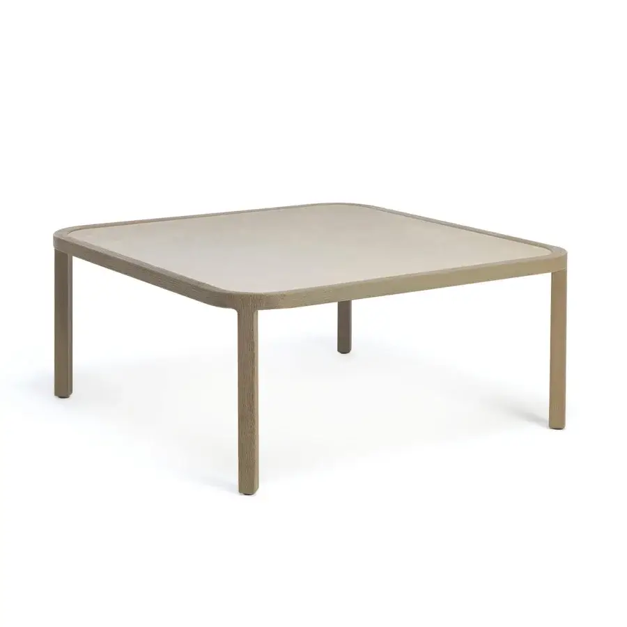 Superior Ethimo Grand Life coffee table crafted in grayish-beige wood with a lighter beige tabletop and matte finish