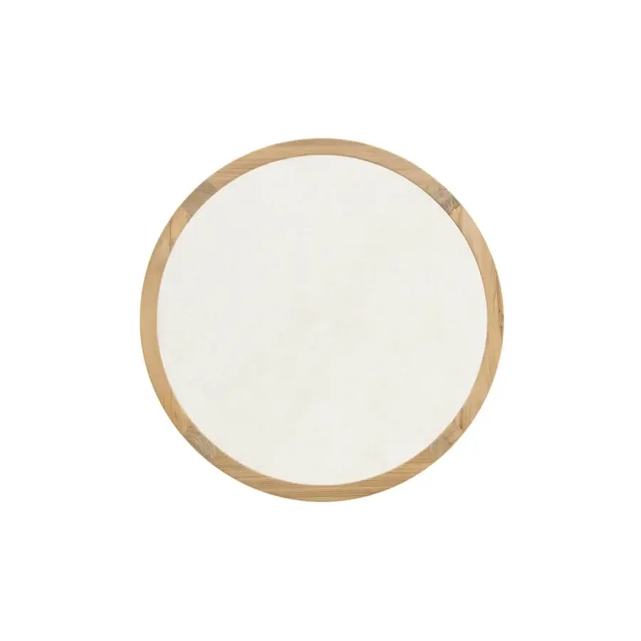 Superior Ethimo Grand Life coffee table with a white marble-like surface and light-toned matte wood frame crafted in Italy