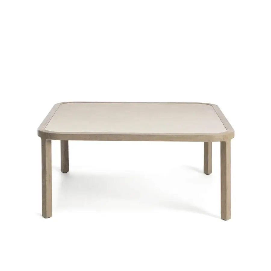Distinguished Ethimo Grand Life coffee table crafted in Italy with warm wood construction and matte finish