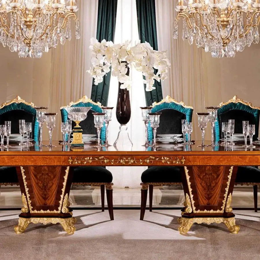 Exquisite Zanaboni T/4200-300 table crafted in reddish-brown wood with gilded accents and a high-gloss finish