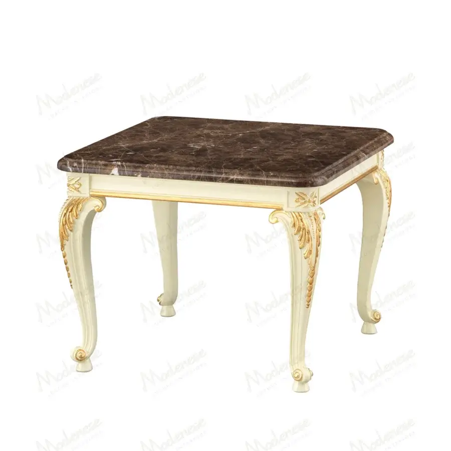 Superior Modenese Midnight Moon side table crafted in pale cream with gilded accents and marble tabletop
