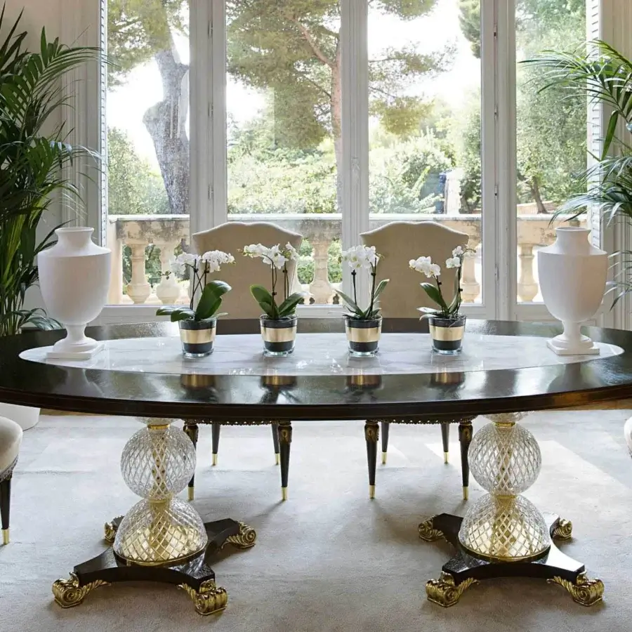 Lavish Zanaboni T/4600-270 table with ebony and marble tabletop plus sculptural gold-toned brass legs incorporating chromatic lighting