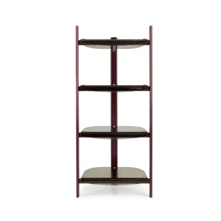 Distinguished Borzalino Petra bookcase with reddish-brown metal frame and tempered glass shelves in a satin finish