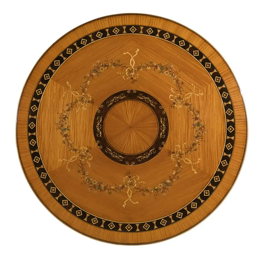 Exceptional Zanaboni T/5140-180 table crafted in citronnier wood and elegant ebony with floral inlay and satin finish