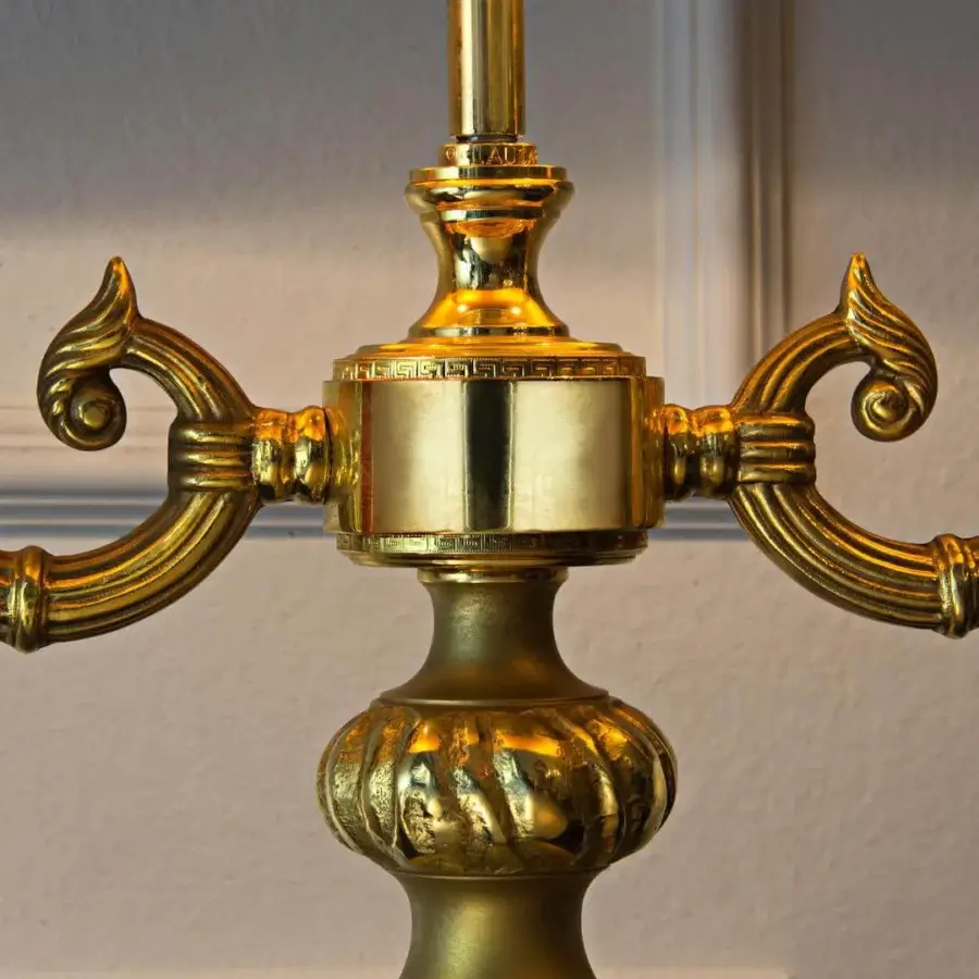 Superior Laudarte Diana table lamp crafted in bronze with a radiant 24K ancient gold plated finish and central marble column
