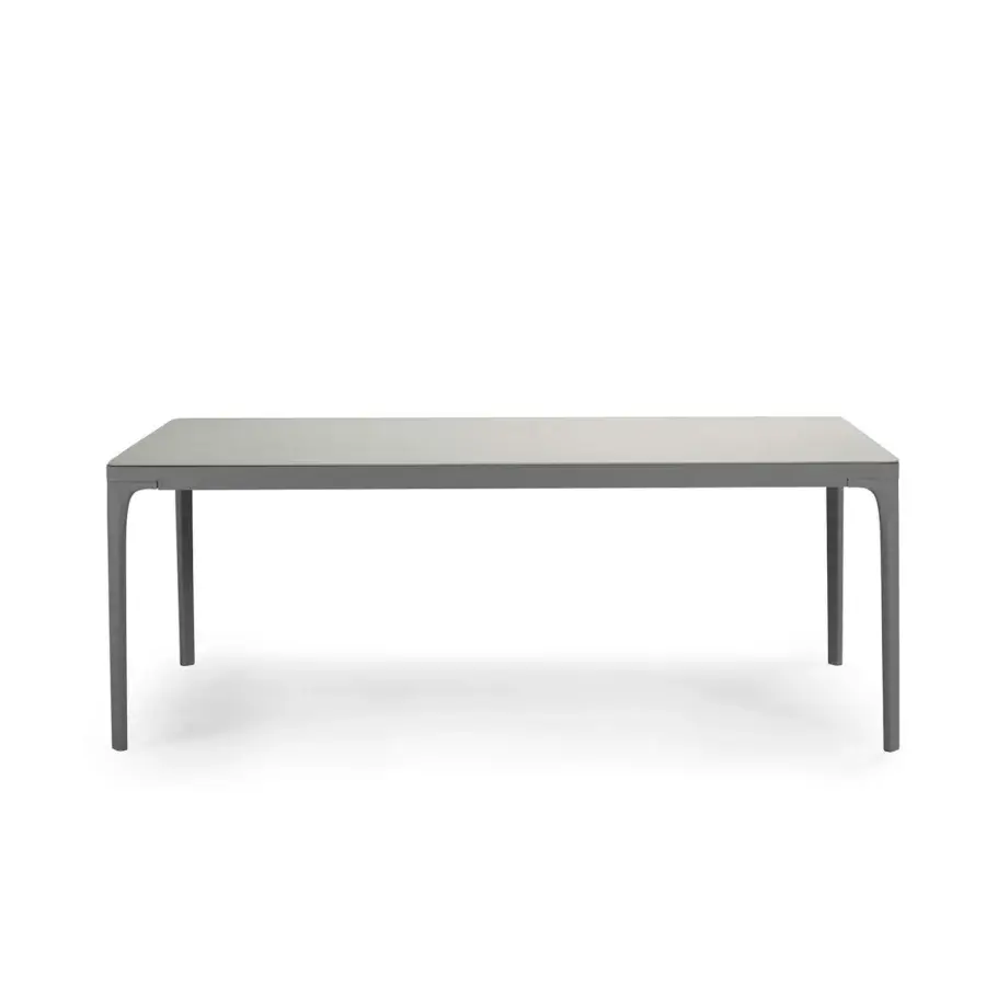Distinguished Ethimo Play table crafted in durable synthetic material with sleek matte gray finish and minimalist form