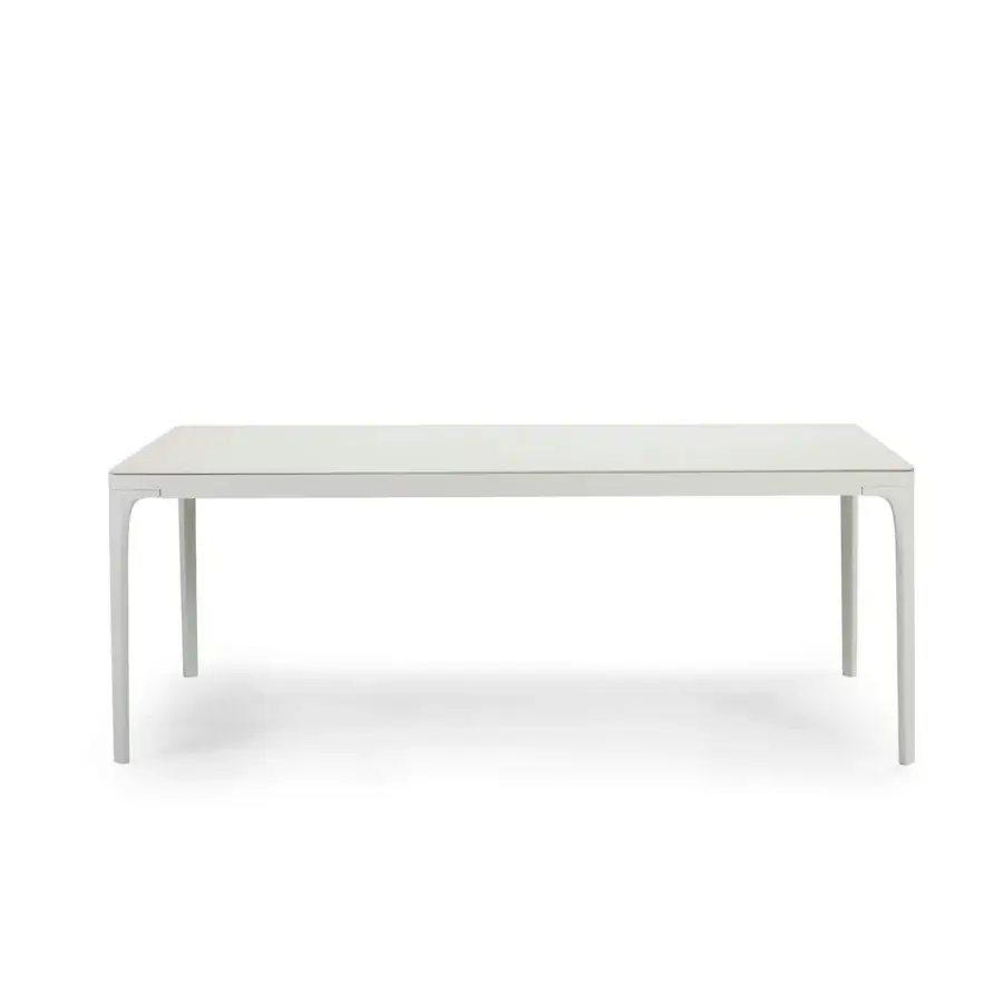 Harmonious Ethimo Play table crafted in light neutral gray synthetic material with a smooth matte finish