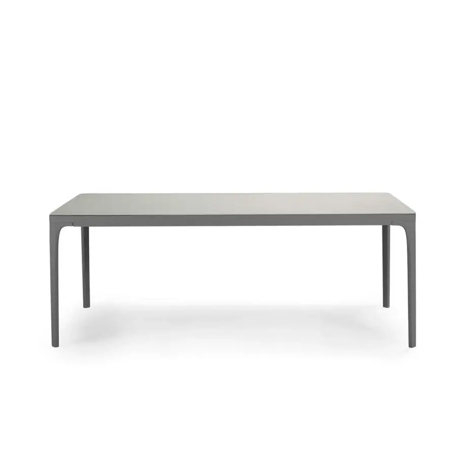 Superior Ethimo Play table crafted in neutral gray synthetic material with sleek matte finish