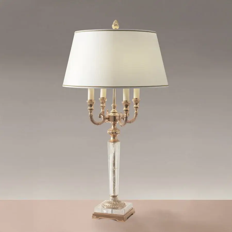 Distinguished Laudarte Diana table lamp crafted with luminous rock crystal and 24K gold plated bronze castings