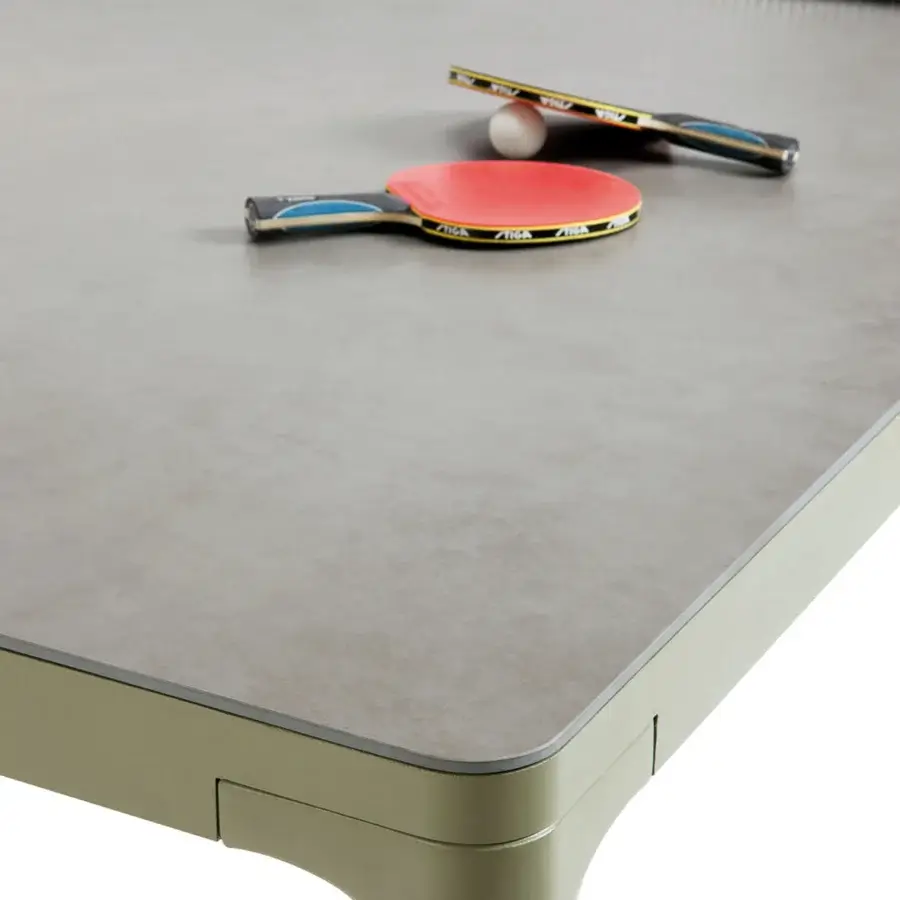 Exceptional Ethimo Play table tennis table with matte medium gray synthetic tabletop and curved legs