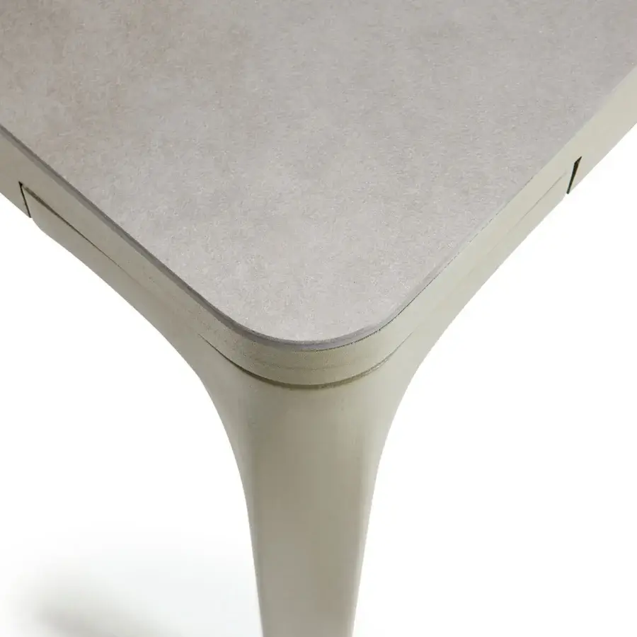 Sophisticated Ethimo Play table tennis table with light gray tabletop and subtly textured matte finish crafted in Italy