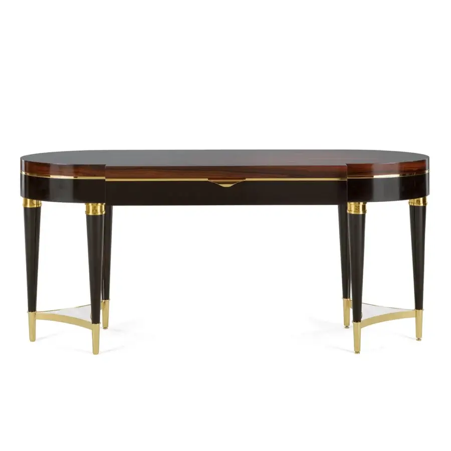Lavish Zanaboni A/300-DR vanity built in ebony, ziricote, brass and marble with glossy and satin finishes