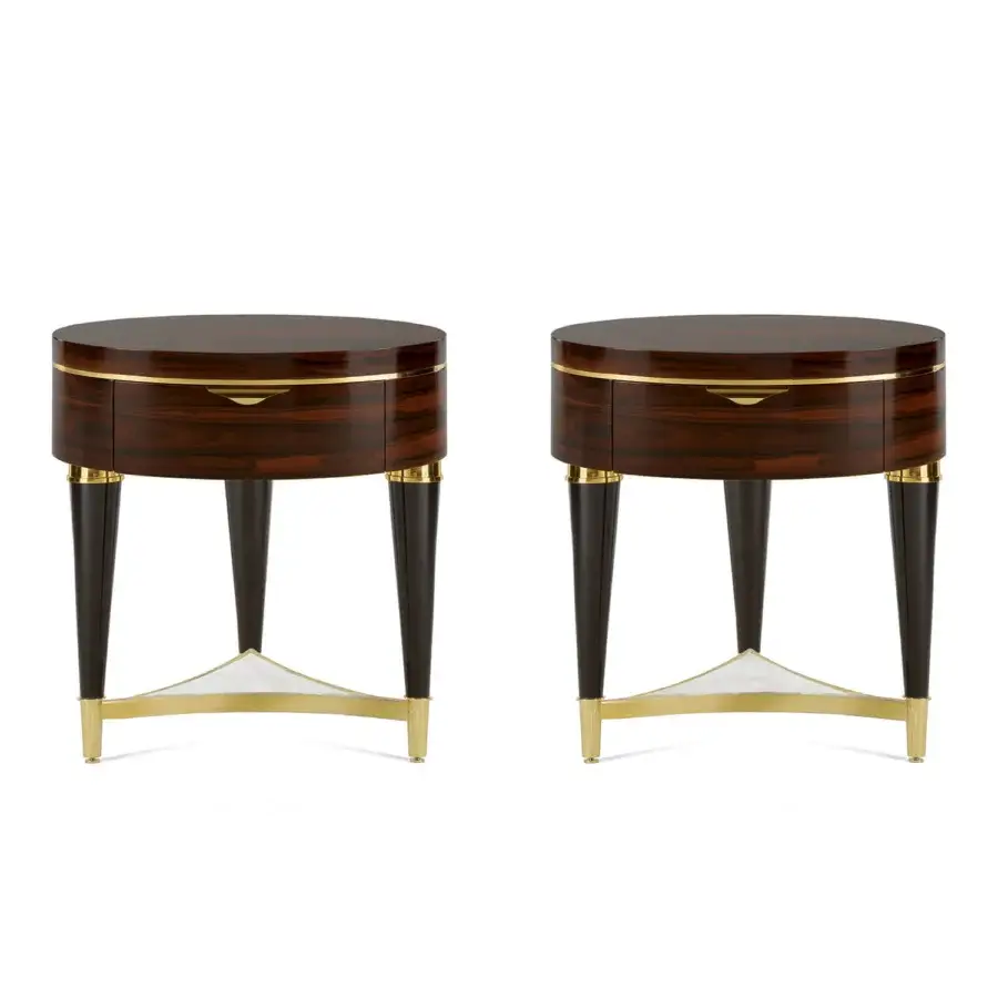 Lavish Zanaboni A/302-NT nightstand built in ebony and ziricote woods with polished brass accents and a precious marble insert