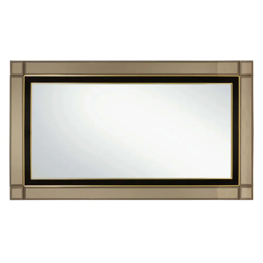 Distinguished Zanaboni A/300-MR mirror with layered design in ebony wood and gold detailing with satin finish