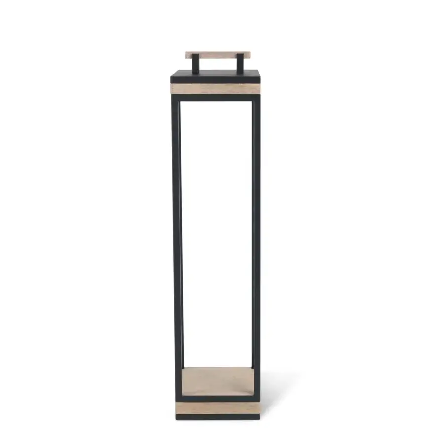 Architectural Ethimo Carrè XL floor lamp with black matte metal and light-colored wood crafted in Italy with 1650lm LED illumination