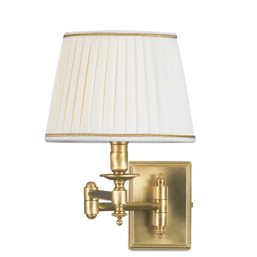 Exquisite Laudarte Old England wall lamp crafted in bronze with 24K French gold plating and cream pleated lampshade