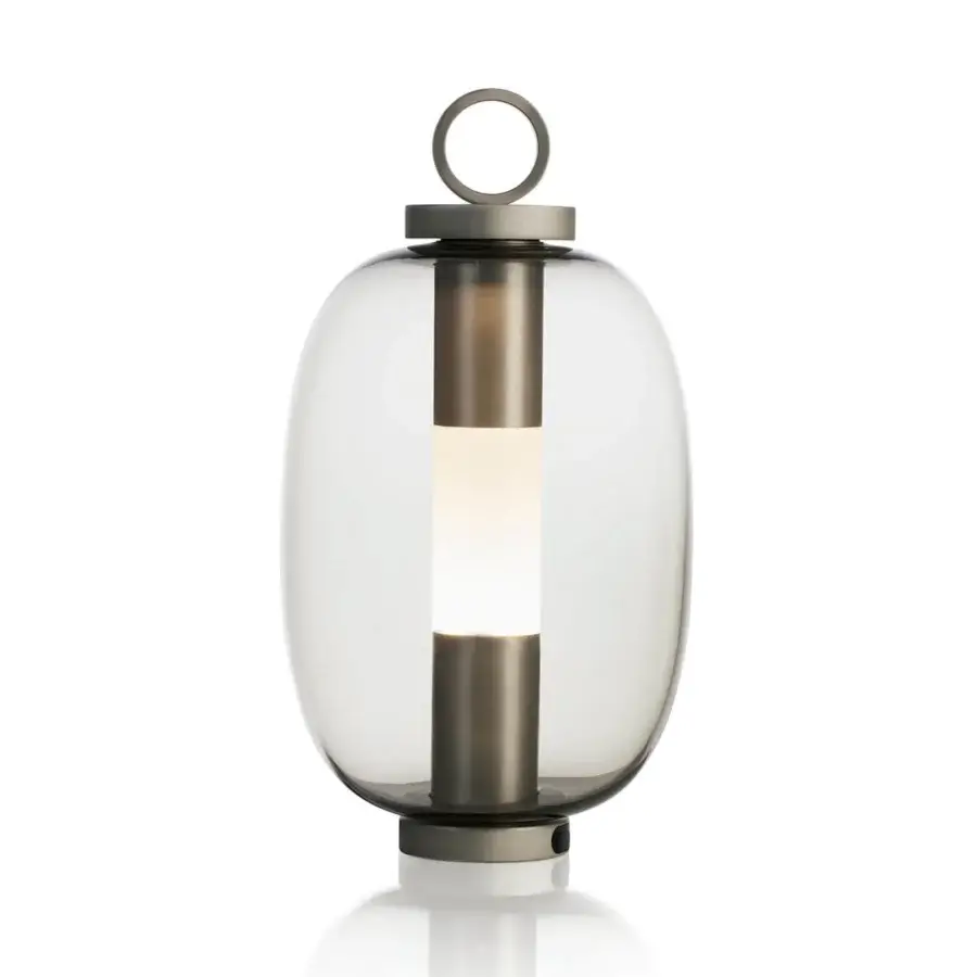 Elegant Ethimo Lucerna table lamp with translucent glass and brushed metal in a muted bronze tone