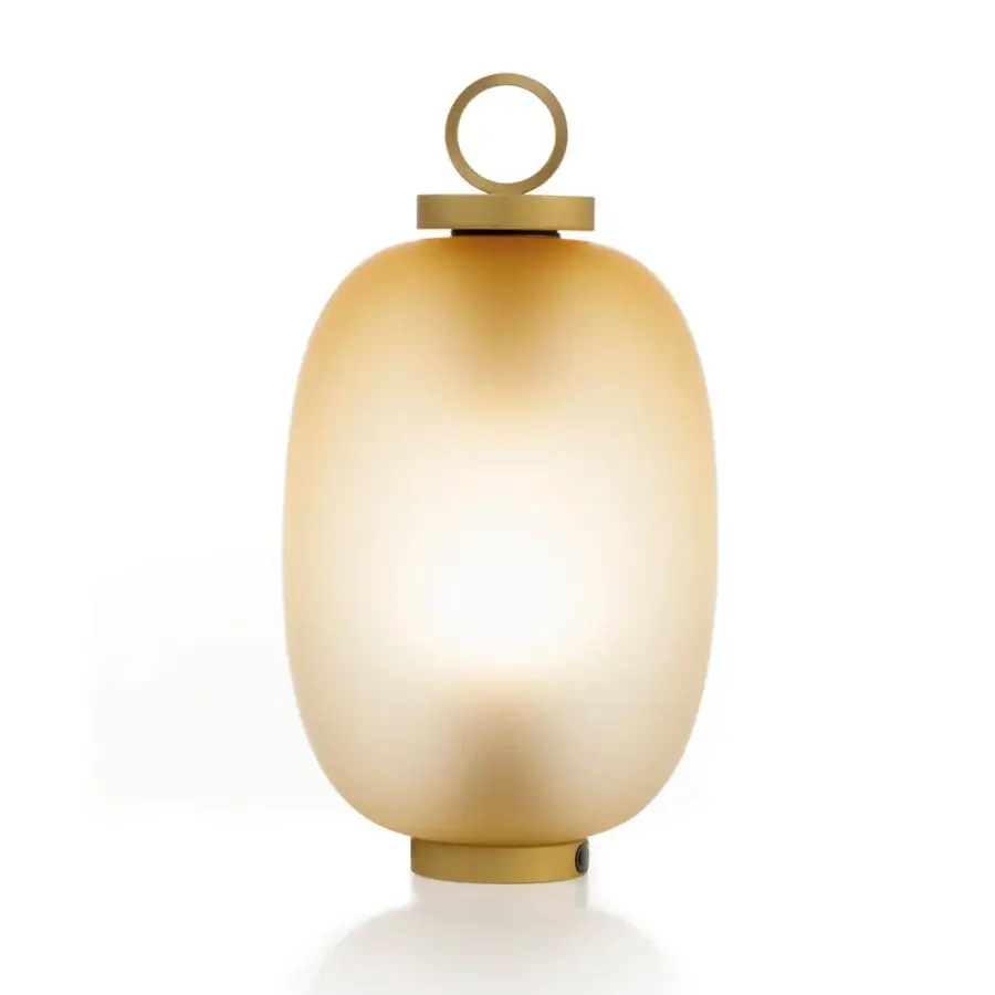 Superior Ethimo Lucerna table lamp with softly ovoid form crafted in translucent glass and brushed metallic base