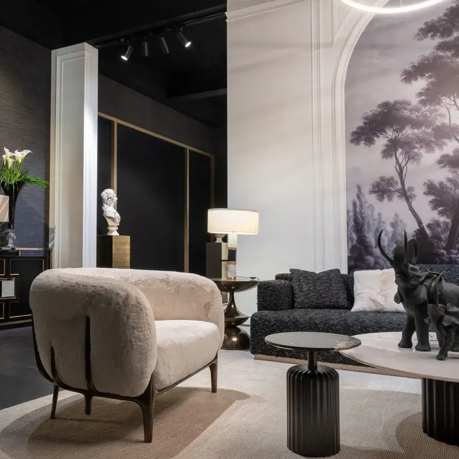 Distinguished Zanaboni Blanca lounge chair with black-stained ash wood structure and textured light beige textile upholstery