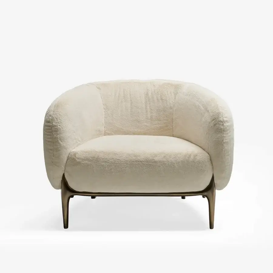Superior Zanaboni Blanca lounge chair with black-stained ash wood structure and sumptuously textured off-white bouclé-like textile upholstery