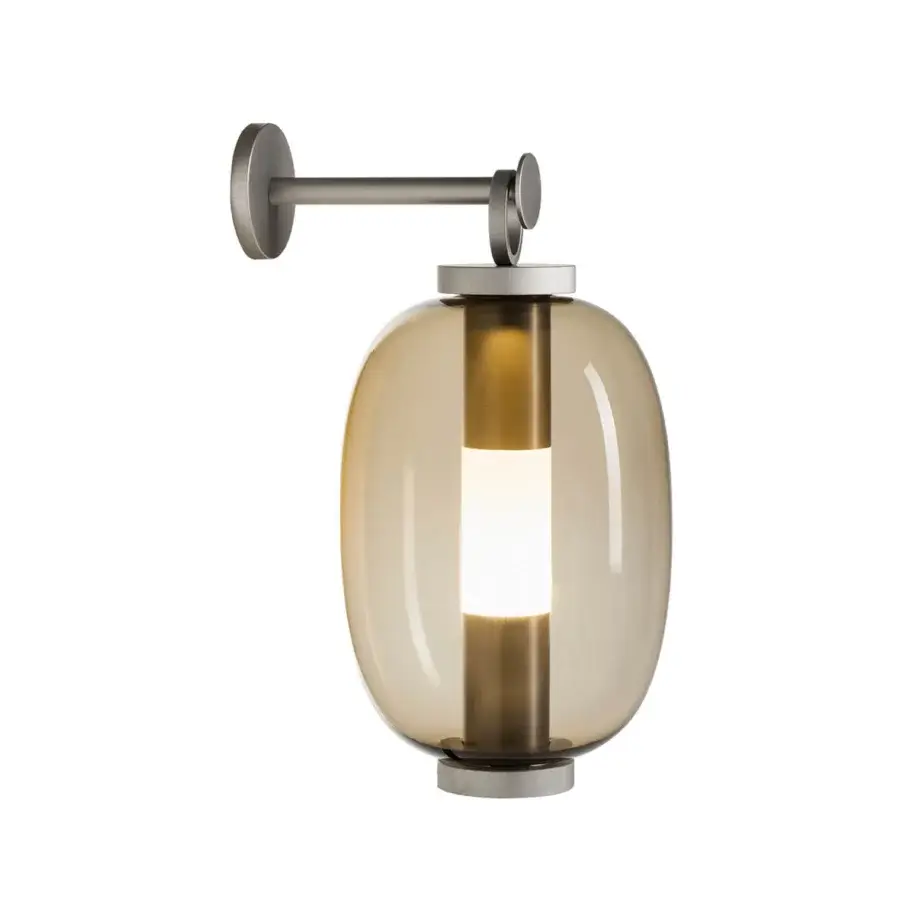 Superior Ethimo Lucerna wall lamp reimagines a classic design with greyish-silver metal and warm amber glass finish