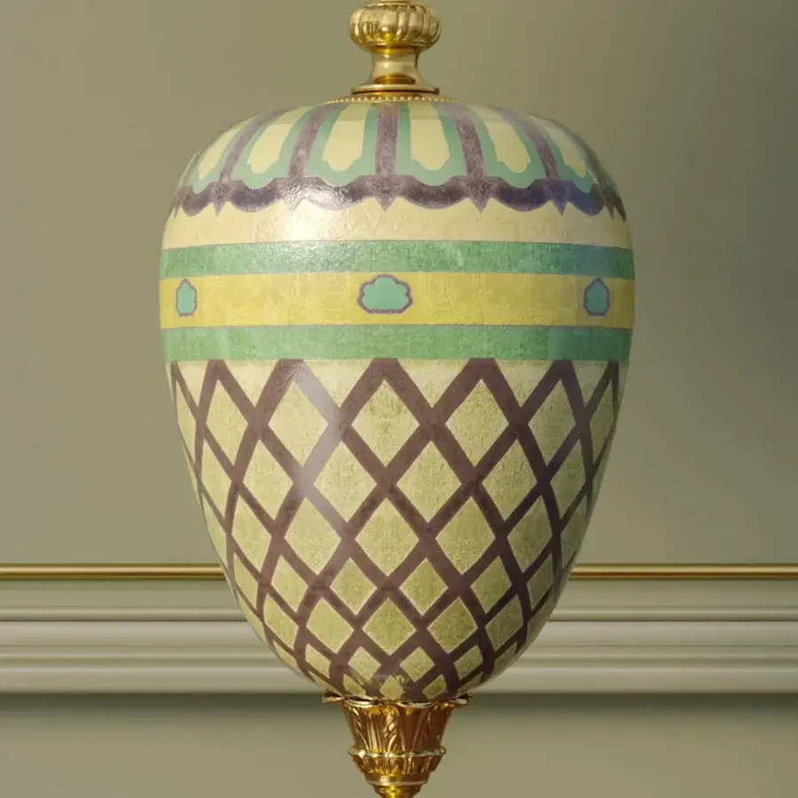 Superior Laudarte Hottonia table lamp with bronze castings finished in radiant 24K gold plating and handcrafted stone mosaic